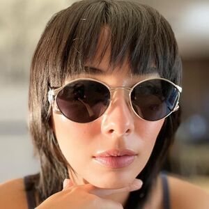 Vintage‎ 90s Round Sunglasses Silver Tiger Emblem Black Lenses Y2K Rave Club Kid